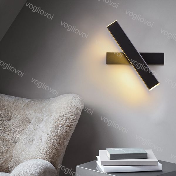 

led wall lamp 6w 12w 360 degree rotation adjustable white /black body ac85-265v acrylic aluminium for bedside living room kitchen dhl