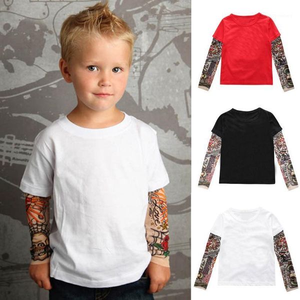 

fake tattoo shirts for kids toddler baby kids boys blouse with mesh tattoo printed long sleeve pullover cool tee moda niÃ±o1, White;black