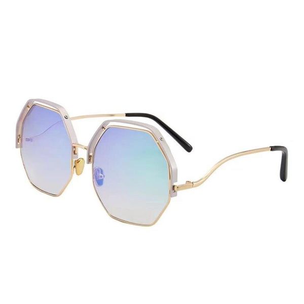 

fashion half frame hollowed out glasses net red street spolygonal sunglasses women's big frame, round face and small temperament, White;black