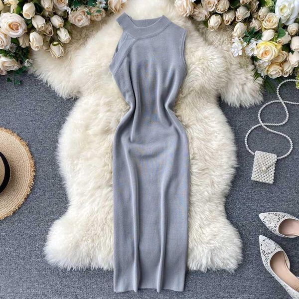 

new women mini dress summer one shoulder sleeveless pull knitted dresses ladies fashion club party dress vestidos mujer1, Black;gray
