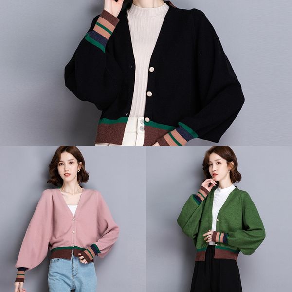 

small long sleeve high waist bat sleeve knitted short coat cardigan sweater for women 2020 autumn new korean loose short coat 39jog, White;black