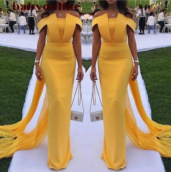 

arabic yellow off the shoulder satin long evening dresses ruched ruffles mermaid formal party prom dresses bc5476, Black;red