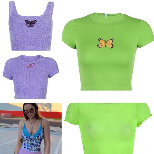 

стрит ins моды тенденция мода женщины пригонка с открытым верхом бабочка жилет пупочной короткой бабочкой top жилетом футболки 2020 jzqmo, White