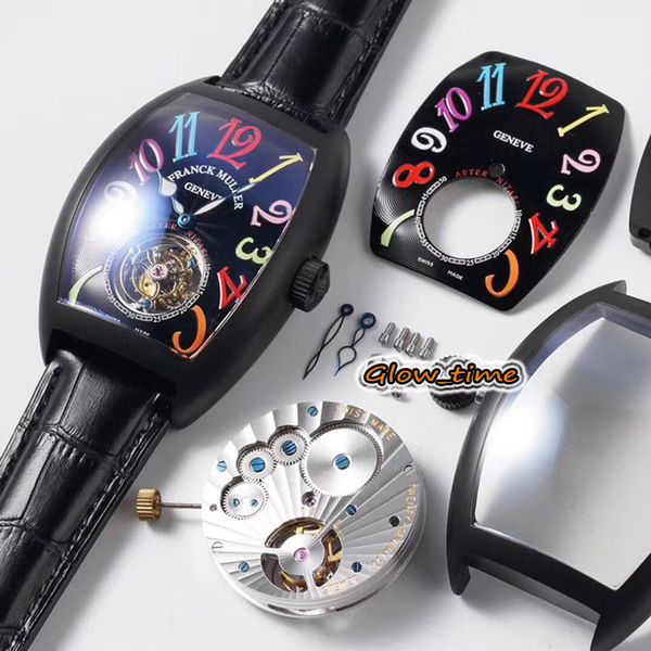 

super abf version color dreams 7851 sc col dr true tourbillon fm3480 automatic 28800vph mens watch cnc black case leather sapphire watches, Slivery;brown