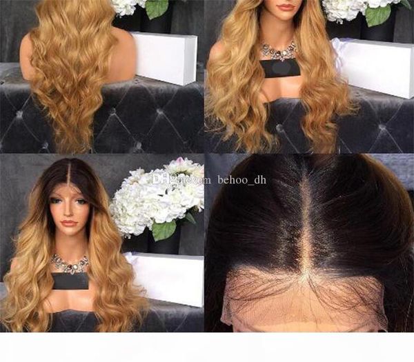 

ombre 1b 27 human hair wig for white women ombre human hair wigs virgin body wave human hair ombre blonde wig bleahced knots, Black;brown