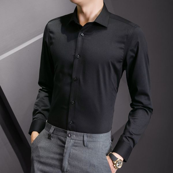 

autumn 2020 new long sleeve shirt for men's business , slim fitting, simple fashion, urban solid color backing clothes, White;black
