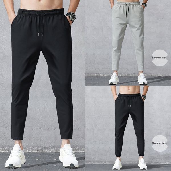 

ww51u men's ice korean 9 trendy summer loose casual sports leggings tight pants trousers tight lzx9t men's silk style ankle-length, Blue
