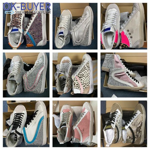 

mid star casual shoe francy deluxe brand gyay pink glitter leopard slide sneakers do-old dirty designer man sneaker''golden'&, Black