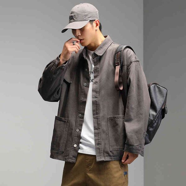 

men's jackets denim 2021 autumn youth leisure solid color loose men, Black;brown