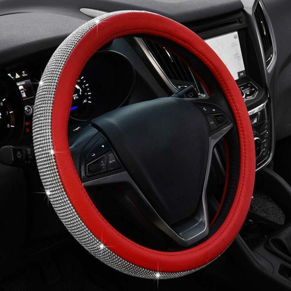 

1pc steering wheel cover crystal sparkled diamond cover pu leather bling