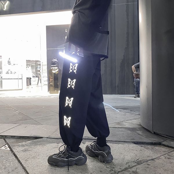 

2021 new spring men's casual loose reflective printing leggings student sports harem pants fashion, Black