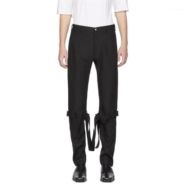 

black lace up straight trousers casual men1