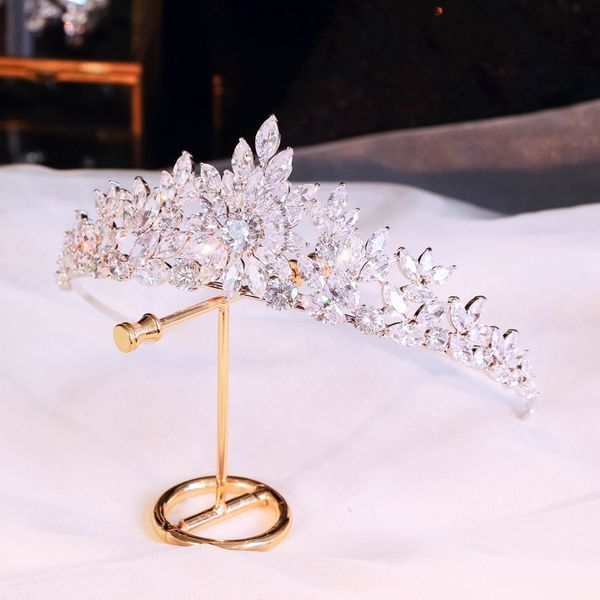 

luxurious atmosphere bridal princess zircon crown wedding dress headdress, Silver