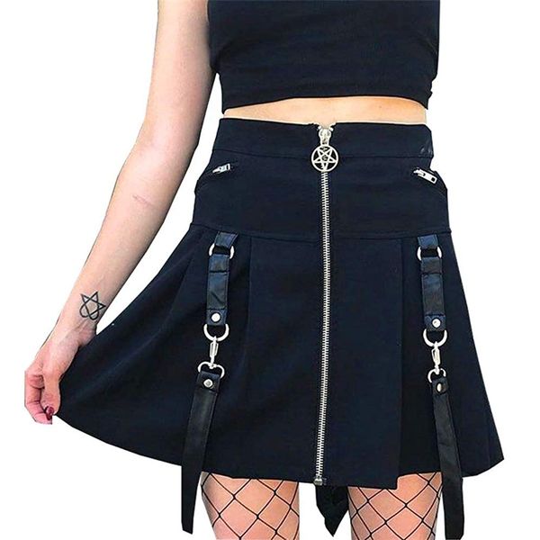 

harajuku punk gothic black high waist black skirts women patchwork bandage mini skirt female streetwear summer chie#g30 y1214