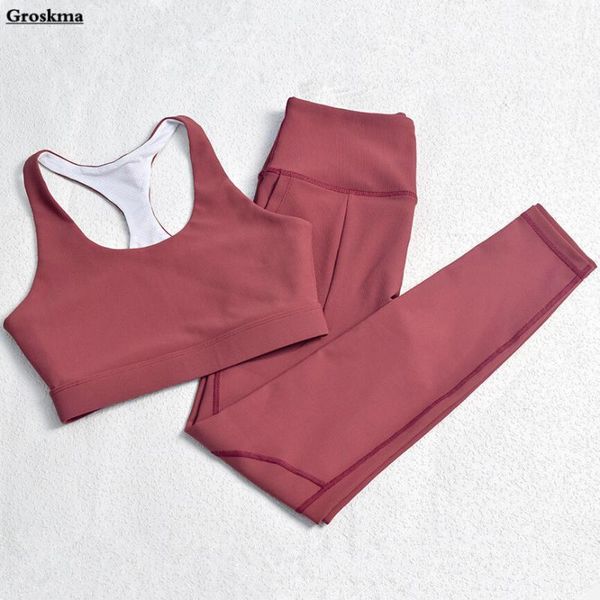 

bra+high waist pants women fitness gym suits yoga sports running 2 piece set workout exercise clothing chandal mujer1, White;red