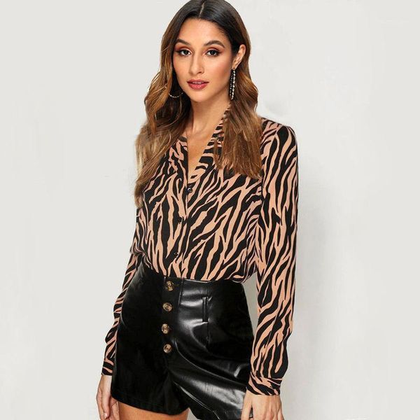 

women blouses long sleeve turn down collar chiffon blouse fashion zebra print office shirt casual plus size chemisier femme1, White