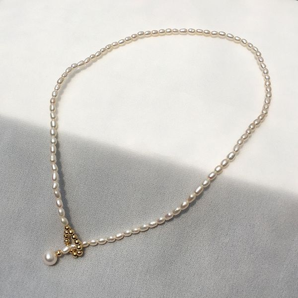 

природная мини проса пресноводного жемчуга ожерелье французского шик ключица с классической 3-4мм двойной цепью, Silver