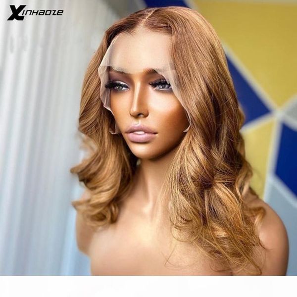 

brown honey blonde color body wave human hair wigs t part lace front wig transparent lace remy hair wig can be dyed, Black;brown
