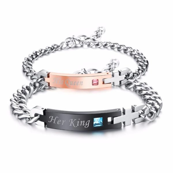 

jhsl brand couples lover stainless steel statement charm bracelets & bangles for men women male female fashion jewelry, Black