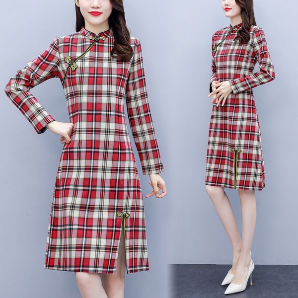 

beautiful female cheongsam fashions dressed in chinese plus size fat woman wear 2021-spring dress party b9nt, Black;gray