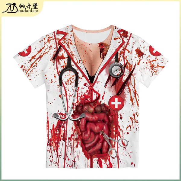 

zombie digital eyab 3d halloween nurse print short sve t-shirt, Black;gray