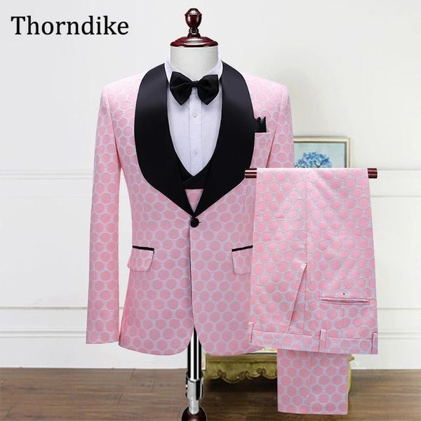 

thorndike new autumn wedding suit for men custome homme black shawl lapel pingk dot groom tuxedos casual elegant male pants set1, White;black