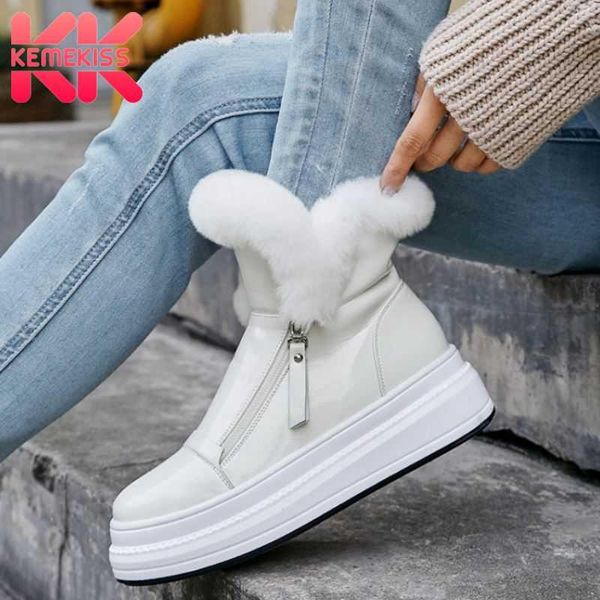 

kemekiss женщины snow boots кожа теплый плюшевые меха зимняя обувь женщина ботильоны мода zipper короткие ботинки женщин размер 34-40, Black