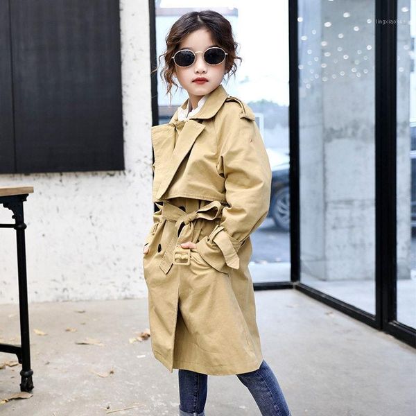 

kids baby girls trench coats double breasted jacket girl clothing solid kids windbreaker 2021 spring autumn teens outerwear1, Blue;gray