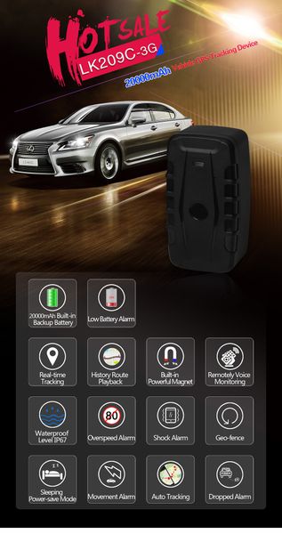 

3g gps car tracker gps locator waterproof 20000mah battery standby time 240 days real-time vehicle tracker magnet drop alarm