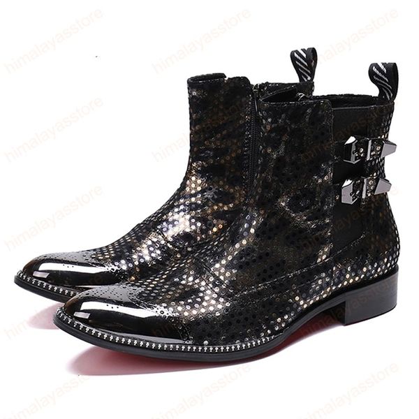 Hochwertige handgefertigte Herren-Brogue-Schuhe mit runder Zehenpartie, High-Top-Schuhe aus echtem Leder, Herren-Mönchsriemen-Stiefeletten