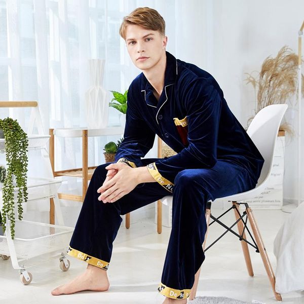 

men's sleepwear an agent hair autumn and winter gold velvet pajamas long sleeve trousers home wear set wholesale sr979, Black;brown