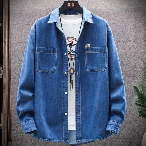 

men's casual shirts 2021 spring and autumn fashion cotton washed denim shirt / slim long sleeve cowboy, White;black