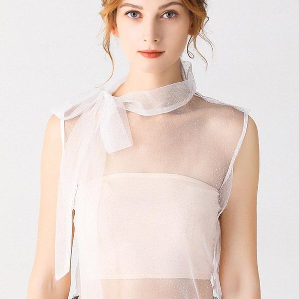 

neck ties women turtleneck bow tied false collar sheer mesh shiny sequins detachable pullover half shirt decorative vest1, Blue;purple