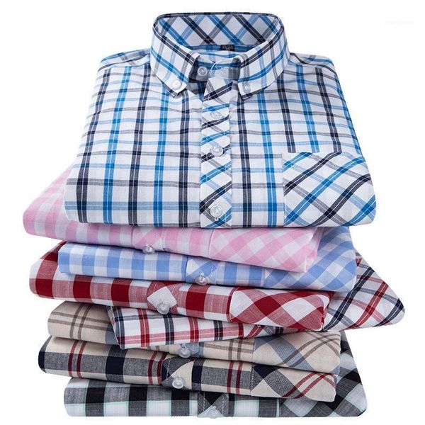 

trends men's plaid shirts cotton short sleeve casual button up shirt man formal dress shirt clothes streetwear 20201, White;black
