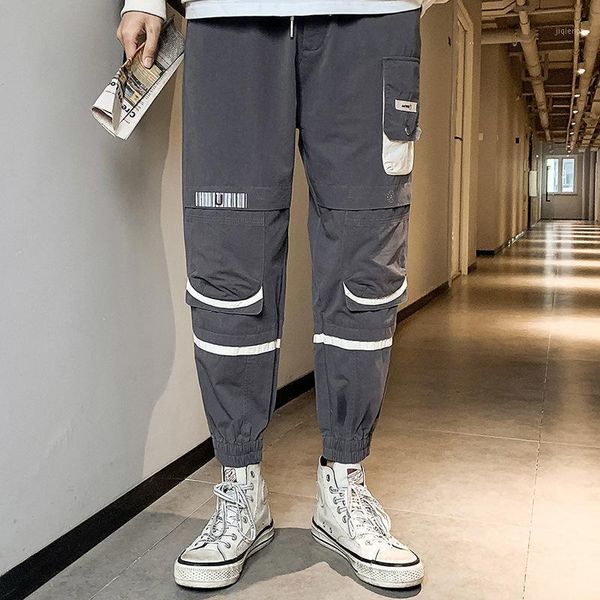 

men's pants men joggers streetwear summer hip hop 2021 fashion mens elastic waist pant ribbons cotton casual beam feet1, Black