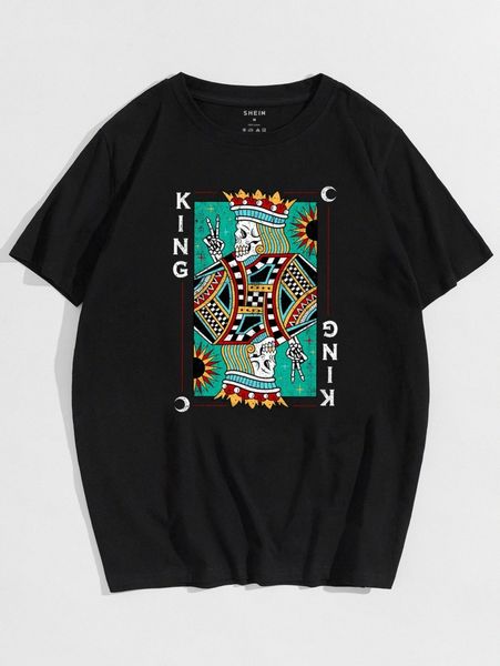 

men playing card & skeleton print tee u4ry#, White;black