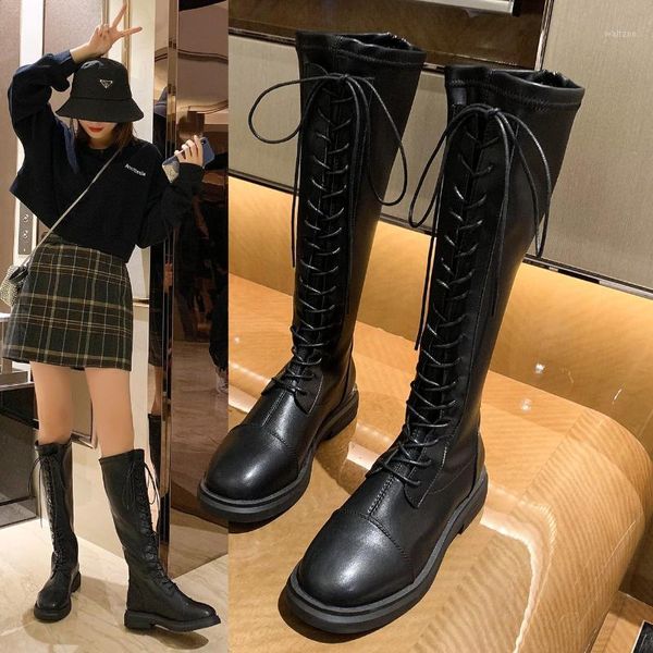 

boots women's snow motorcycle winter heighten knee-high lace-up zip casual shoes shoes1, Black
