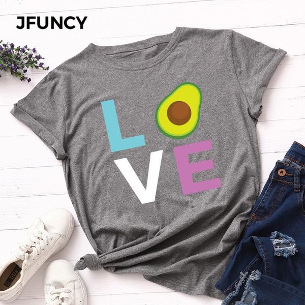 

jfuncy plus size avocado love print t-shirt korean women cotton tshirt summer tees short sleeve woman t shirt female shirts kg-526, White