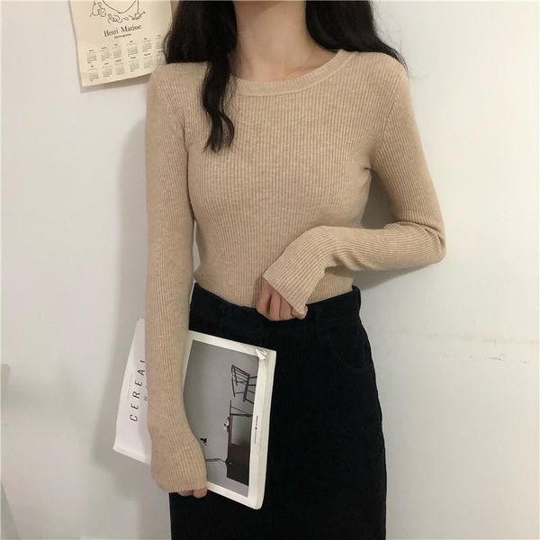 

knitted sweaters and pullovers womens long sleeve o neck knitwear sweater basic clothes female casual streetwear, White;black