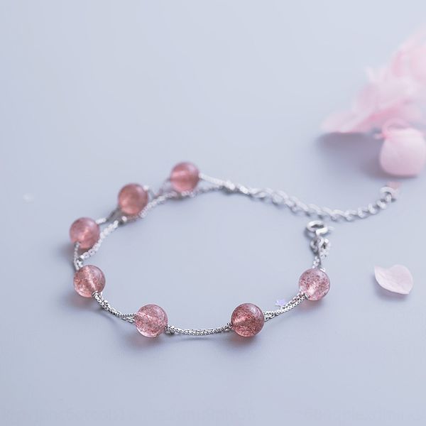 

japanese and korean 925 silver simple fashion small fresh strawberry bracelet braceletstrawberry braceletcrystal bracelet female sweet round, Golden;silver