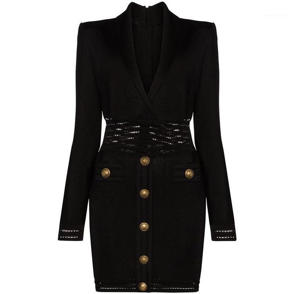 

2020 fall winter designer dress women's long sleeve notched collar knit dress1, Black;gray