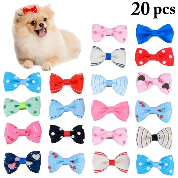 

20pcs color random dog kitten puppy cute pet grooming floral solid cotton bow flower hairpins butterfly hair clips hair barrette