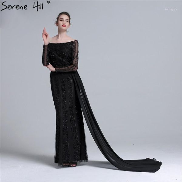 

serene hill long sleeve black mermaid tulle evening dress beading sequined formal party gown real p 2020 cla60091, White;black