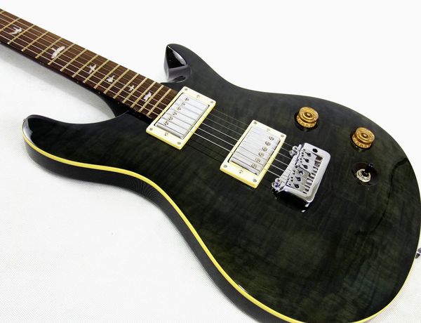 

electric guitar body mahogany black flame maple, birds inlay tremolo bridge