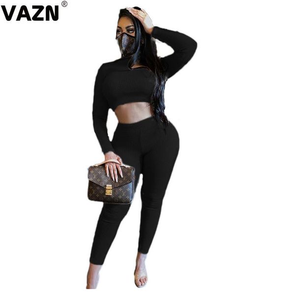 

women's tracksuits vazn 2021 knit set solid sweet young turtleneck high waist full sleeve long pants skinny women 2 piece, Gray