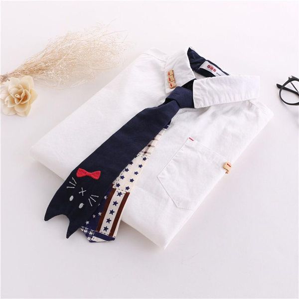 

harajuku lolita blouse with cat tie long sleeve female women cute blouse sweet girls shirt jk uniform neko cat, White