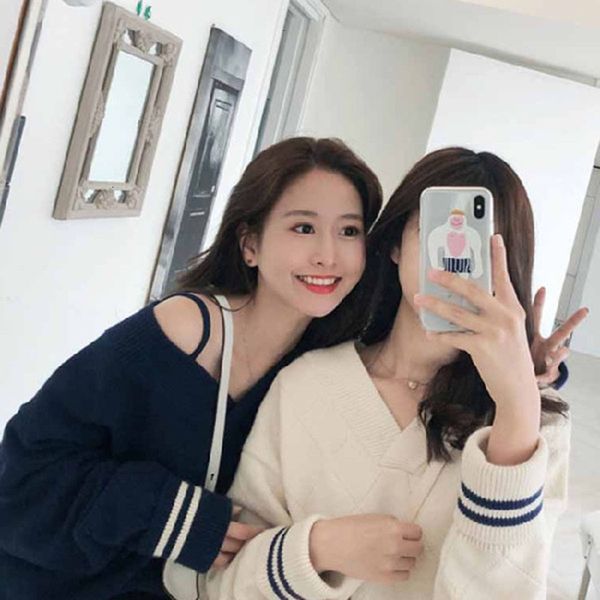 

autumn and winter new knitted bottoming upper garment women's korean long sleeve girlfriends wool t-shirt with net red design feeling