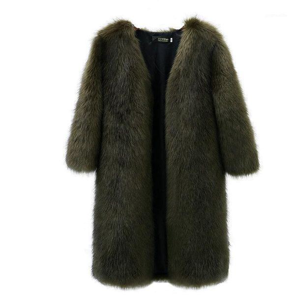 

s-6xl new fashion women autumn and winter clothes new imitation fur overcoat female long faux fur coat trim trench coat1, Black