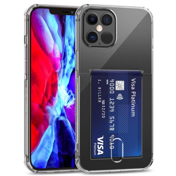 

бесплатная доставка сотовый телефон чехол для iphone 12 11 pro 7 8 6 6s плюс держатель карты clear мягкий тпу резиновый гель противоударный
