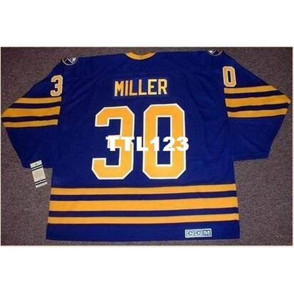 

740s #30 ryan miller buffalo sabres ccm vintage retro away hockey jersey or custom any name or number retro jersey, Black